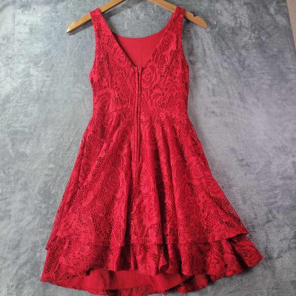 Speechless Juniors Red Lace Dress XS Fit & Flare Layered‎ Skater Whimsical Party - Picture 9 of 11